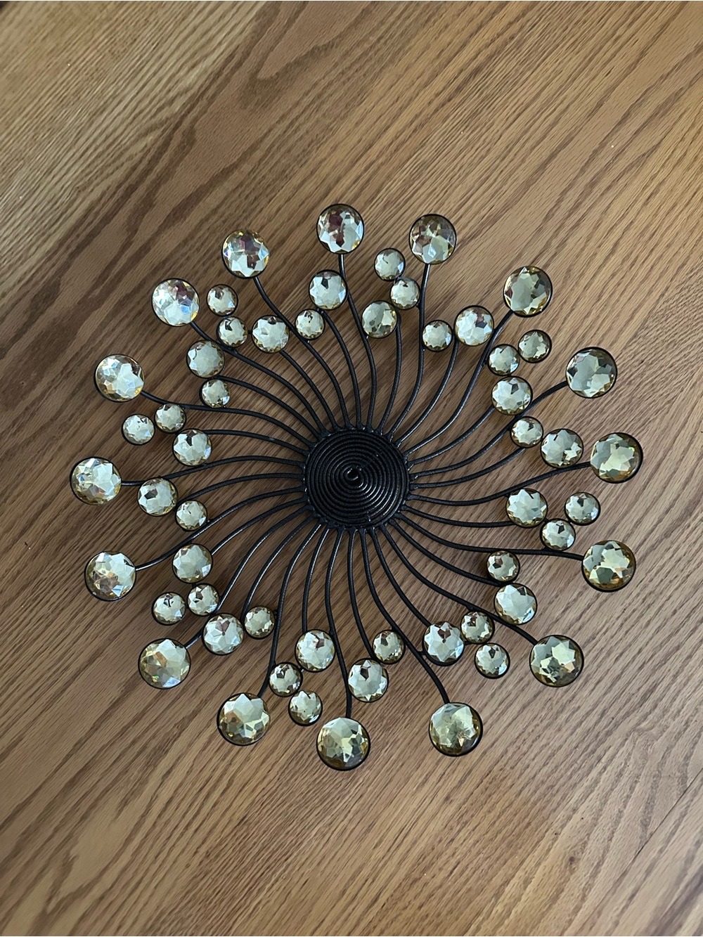 Crystal Accent Gold Sunburst Wall Decor or Bowl Dark Metal Frame 14”